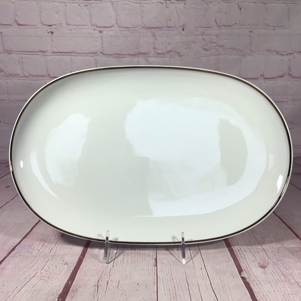 Vintage Schmidt Porcelana Classic White Oval Serving Platter with Silver Trim